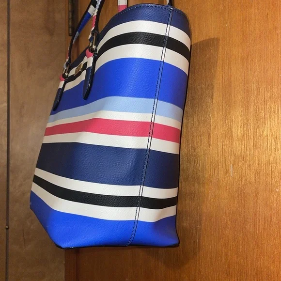 •KATE SPADE•RED/WHITE/BLUE/BLACK STRIPED LAUREL WAY DALLY MEDIUM ZIP TOP TOTE